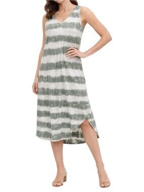GAP Tie-Dye Sleeveless Midi V-Neck Green & White Tie Dye Cotton Dress, size M